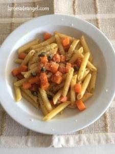 penne calabaza alcaparras